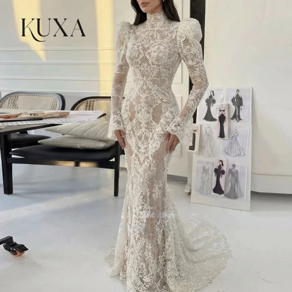 KUXA Formelles Hochzeitskleid, maßgeschneidert, für besondere Anlässe, elfenbeinfarbene Spitze, bezaubernde Meerjungfrau-lange Kleider, elegante Brautkleider für Damen, individuell gestaltet, 2026