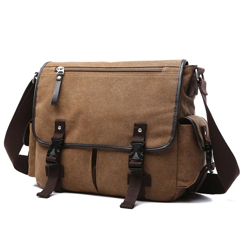 Nesitu High Quality Vintage Casual Black Coffee Khaki Blue A4 Durable Canvas Women Men Shoulder Messenger Bag M8190