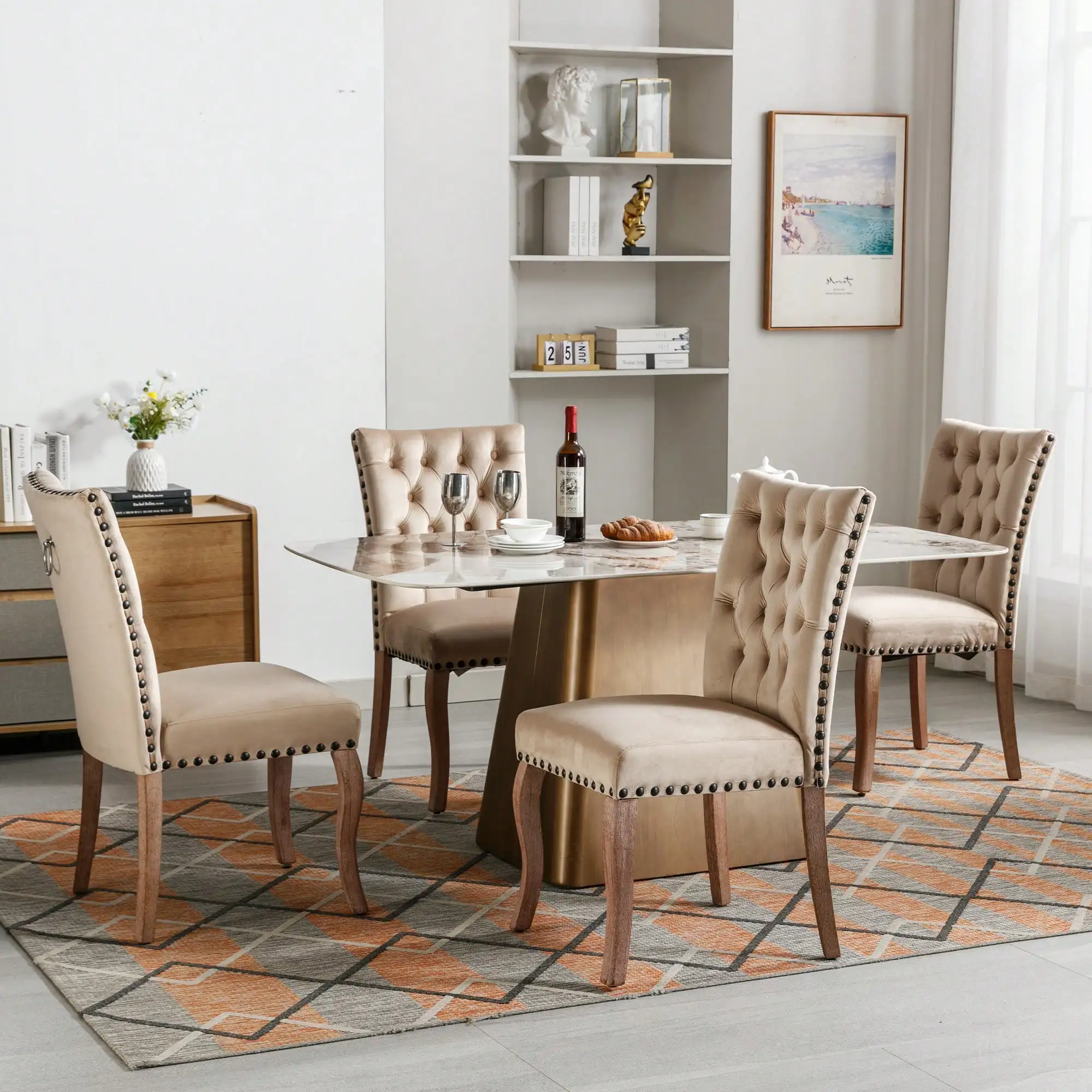 كراسي غرفة الطعام المخملية، مجموعة من 4 كراسي مطبخ، كراسي غرفة المعيشة، كرسي منجد، أرجل من الخشب الصلب