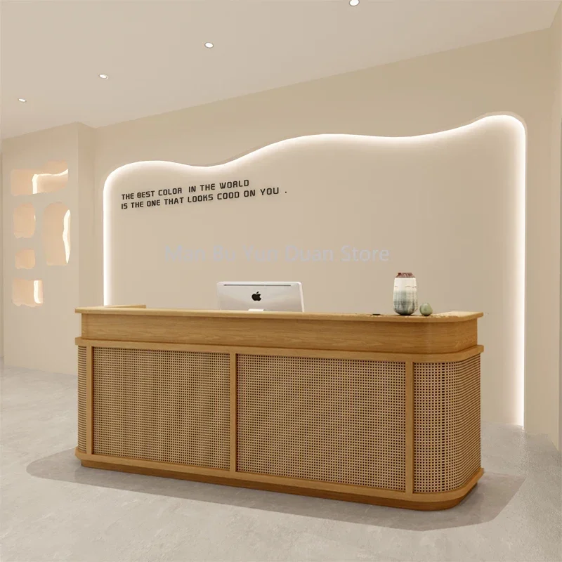 Church Furniture Workshop Reception Counter Desk Long Column Wooden Store Showcase White Minimalist Pulpito Cosmetics Plexiglass