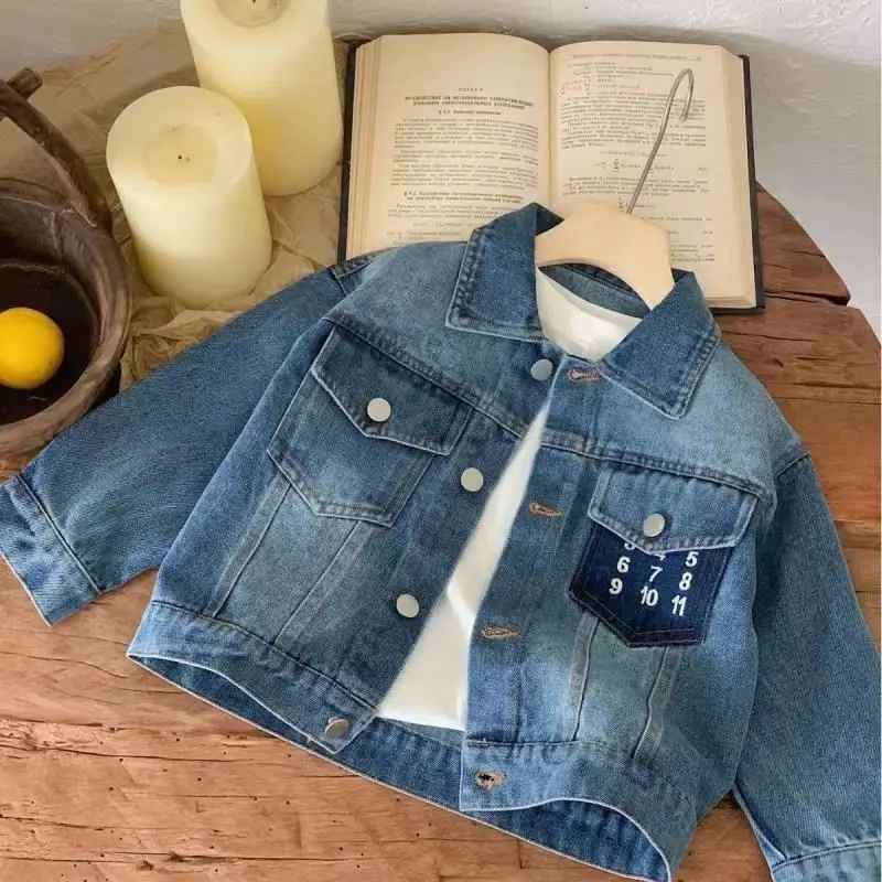 

Children's Coat Spring and Autumn Season New Product Boy and Girls' Digital Denim Jacket Kids Short casual denim coat