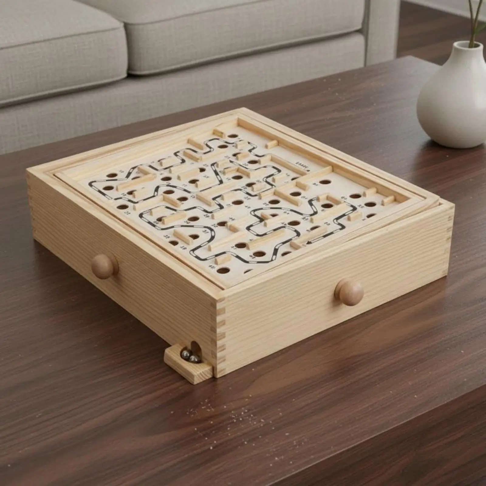 Kids Wooden Maze Game Double Axis Balance Board Puzzle Toy for Children Coordination Training with Steel Marble Educational