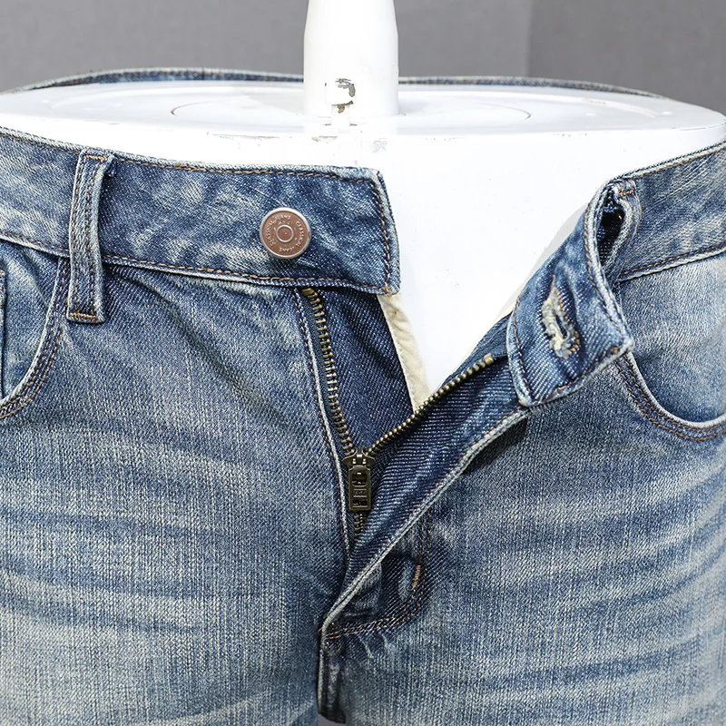 Fashion Designer Men Jeans High Quality Retro Washed Blue Elastic Stretch Slim Fit Ripped Jeans Men Vintage Denim Pants Hombre