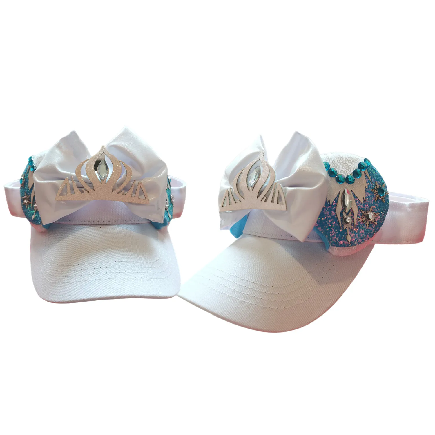 1pcs 2025  Ice Snow Queen Princess Inspired Girl Visor Sequin Floral Magical Trip Children Hat For Kid And Mom