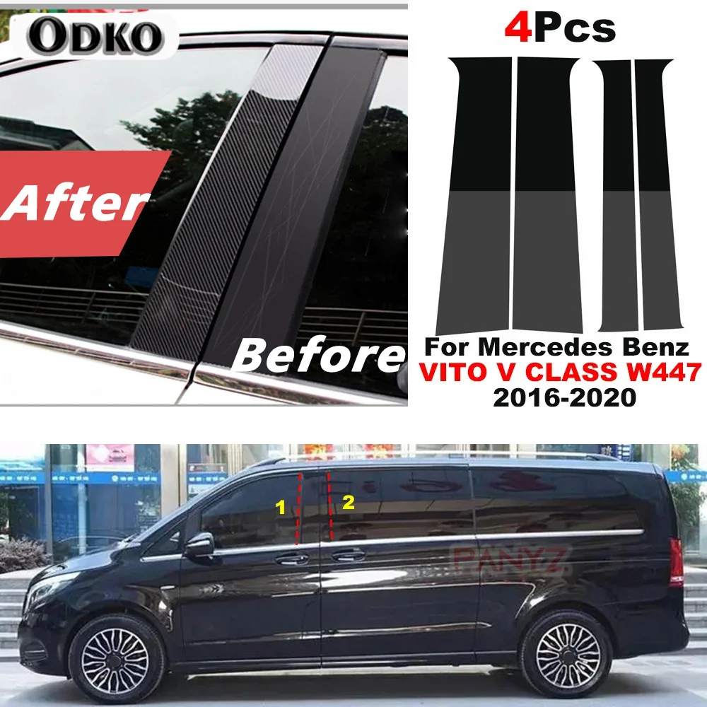 

4Pcs Glossy Black Car Pillar Posts Door Window Trim Cover For Mercedes Benz VITO V CLASS W447 2016-2020 BC Column Sticker