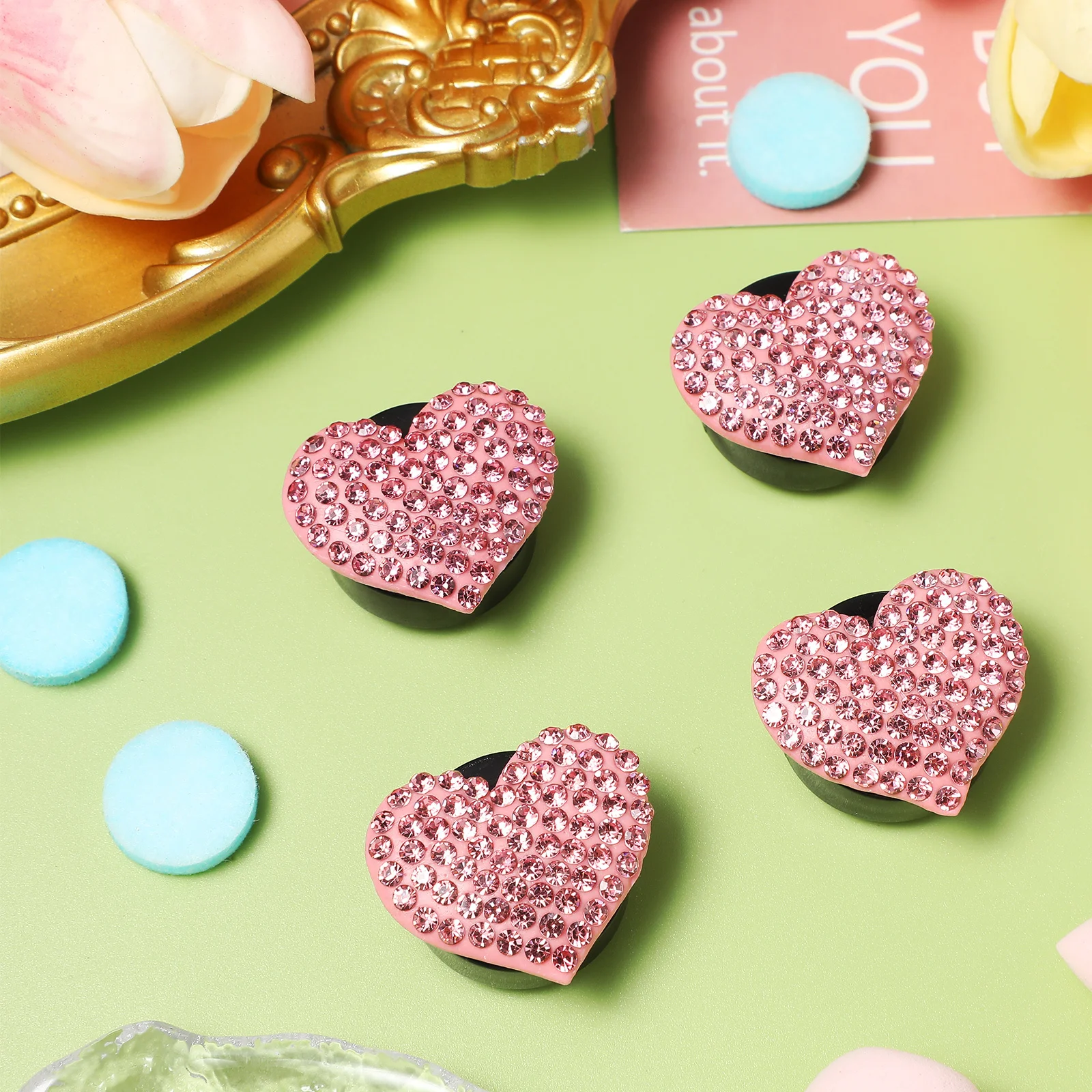 

4Pcs Heart Air Freshener Car Clips Cute Bling Design Easy Installation Long-Lasting Fragrance Car Decor Vent Clips