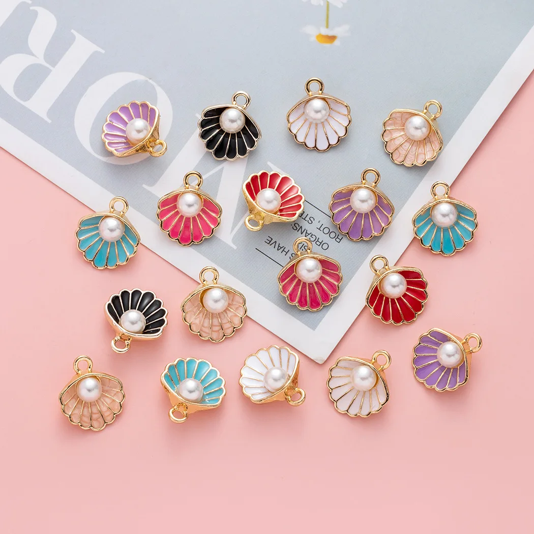 10Pcs Ocean Shell Charms Imitation Pearl Pendants for DIY Bracelet Necklace Earrings Alloy Pendants Jewelry  Accessories