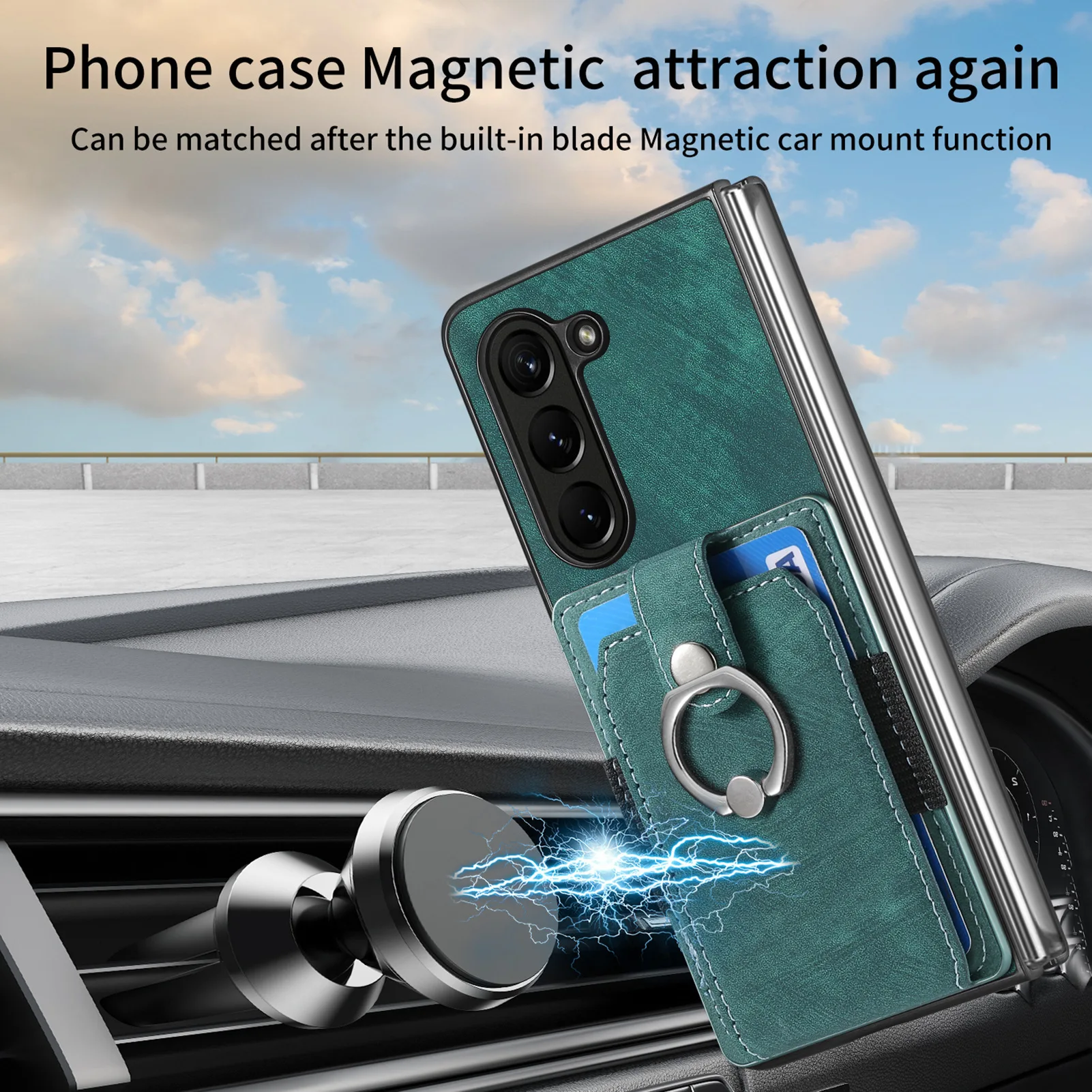 360 Rotating Ring Card Slot Holder Pocket Wallet Phone Case For Samsung Galaxy Z Fold 6 5 Fold6 Fold5 5G PU Leather Back Cover