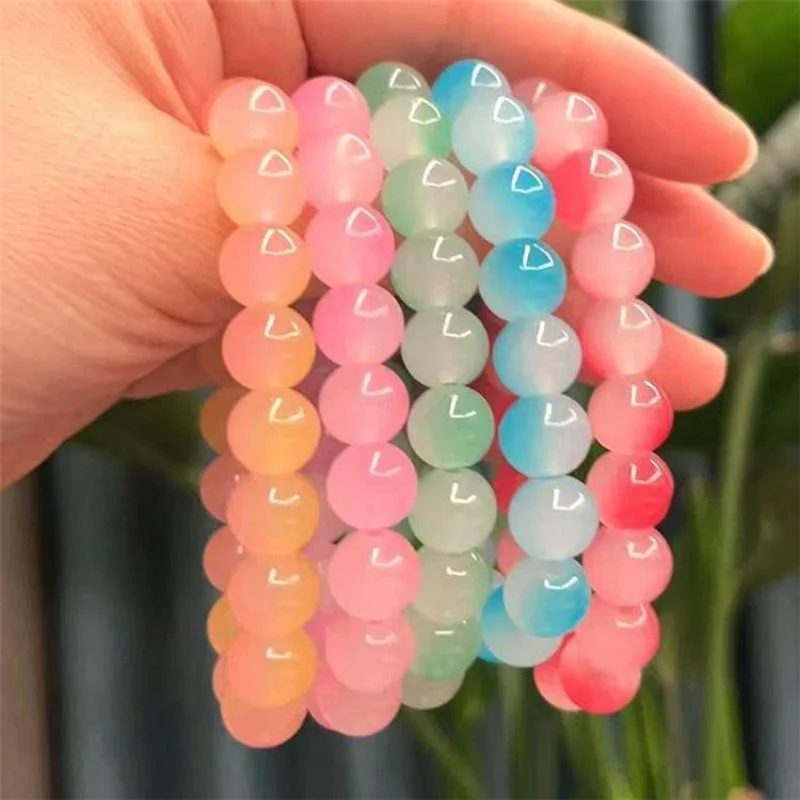 Quartz Crystal Pink Powder Crystal Quartz Natural Stone Streche Bracelet Elastic Cord Pulserase Jewelry Beads Lovers Woman Gift