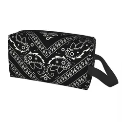 Custom Black Bandana Pattern Toiletry Bag Women Paisley Style Makeup Cosmetic Organizer Lady Beauty Storage Dopp Kit Box