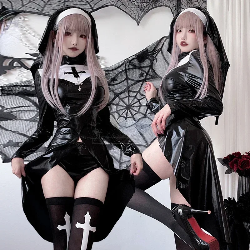 

Costume de nonne en Latex, en cuir, Cosplay, père noël, noël, nouvel an, Lingerie Sexy, vêtements érotiques, cœur doux, en Stock