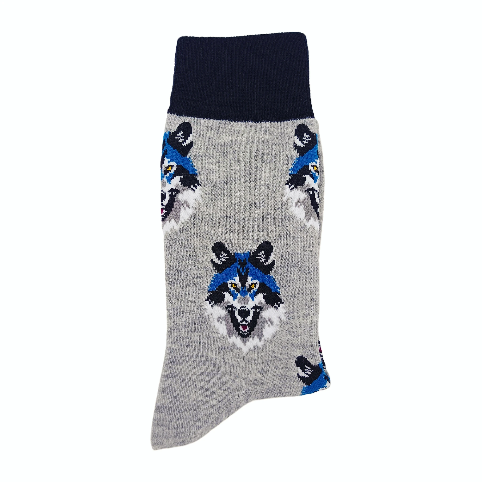 コットンウルフヘッドソックス、アニマルパターン、ミッドカーフ、スポーツスタイル、カジュアル、1ペア