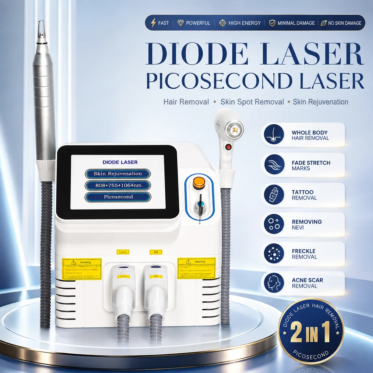 Latest Professional 2 IN 1 808nm Diode Hair Removal Machine Picosecond Technology Multifunctional Beauty Equipment