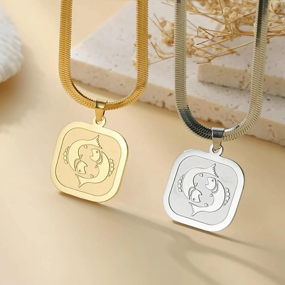 Skyrim-collar de horóscopo del zodiaco para mujer, joyería de constelación de Leo Libra Taurus, cadena de serpiente de acero inoxidable, regalos de cumpleaños, 12