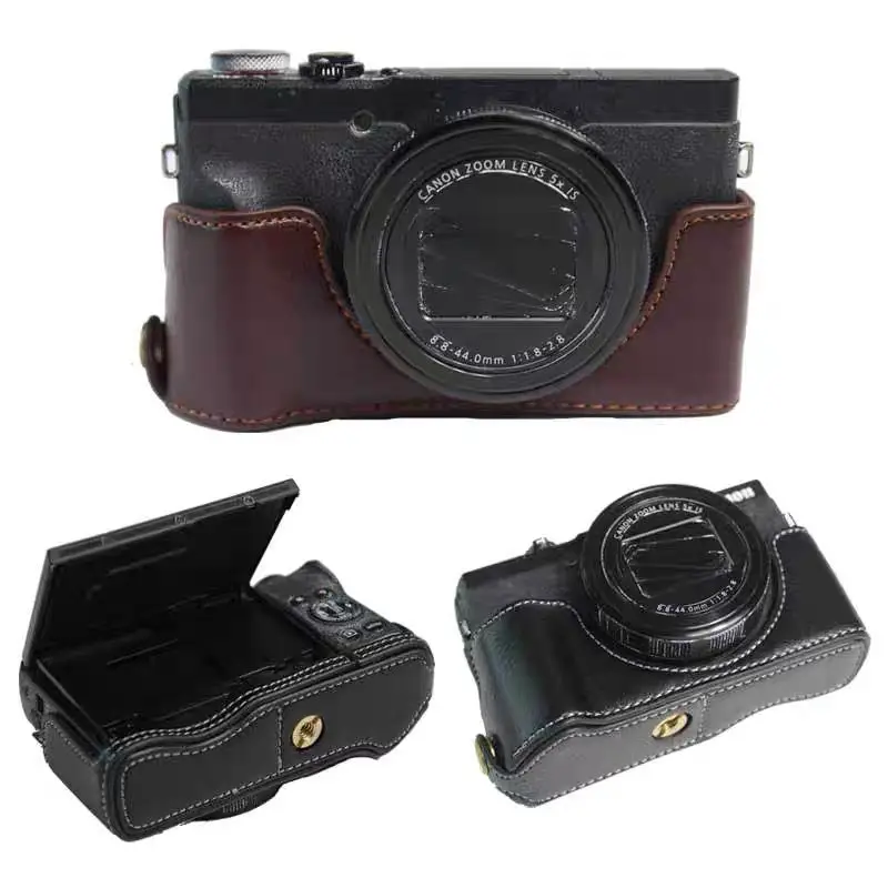 Genuine Leather Case Camera Video Bag Half Body Base for Canon PowerShot G5X Mark II G5XII G5X2 Protective Opening Bottom Cover