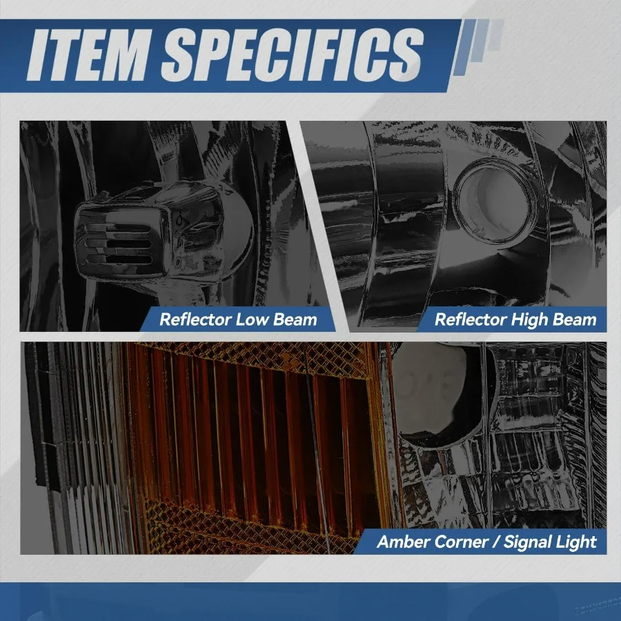 مجموعة المصابيح الأمامية المتوافقة مع 20072014 تشيفي سيلفرادو 1500 للسائق ومصابيح الهالوجين الجانبية للركاب لاستبدال E #3