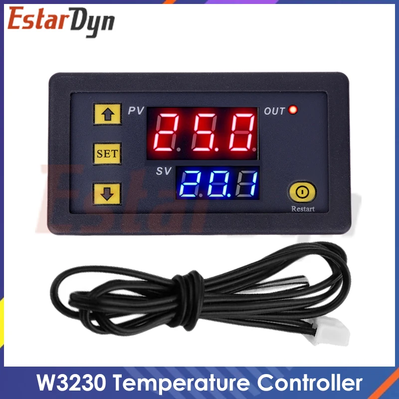 W3230 12V 24V AC110-220V Probe line 20A Digital Temperature Control LED Display Thermostat With Heat/Cooling Control Instrument