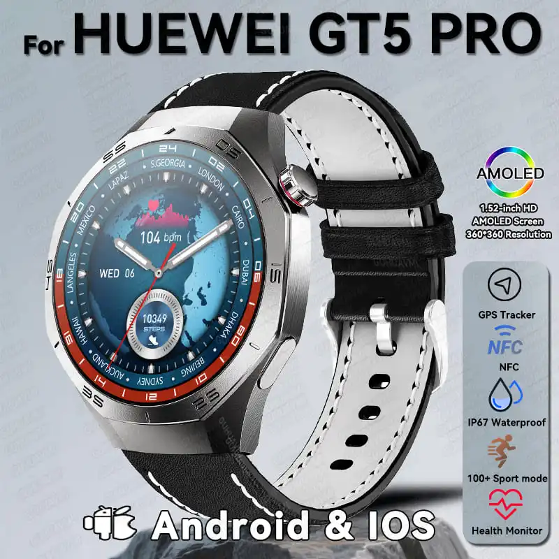 

Смарт-часы с GPS-трекером 2025 года, мужские компасы, 1,52-дюймовый AMOLED HD-экран, IP68, водонепроницаемые, NFC, спортивный режим, фитнес-браслеты для Huawei