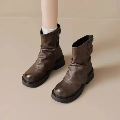 2026 New Women's Platform Ankle Boots - Buckle Detail Retro Chunky Heel Booties,Fall/Winter Fashion Low-Cut Boots