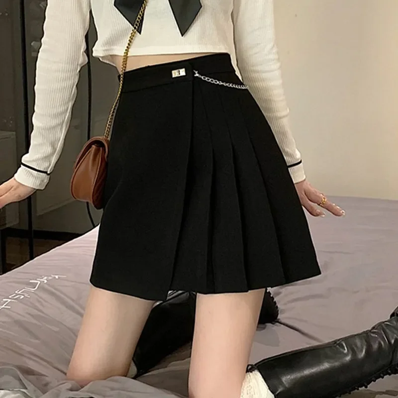 High Waist Mini Skirts Women New Korean Style Streetwear All-match Solid Color Ladies A-line Short Pleated Skirt