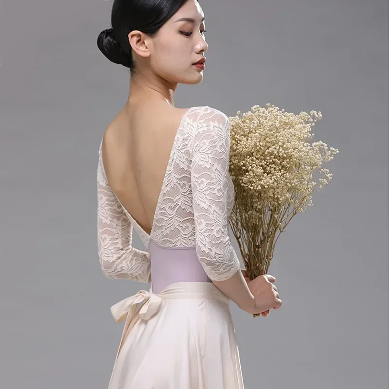 الربيع والخريف طويلة الأكمام الدانتيل الباليه الرقص ثياب ممارسة الجمباز يوتار النساء راقصة الباليه ملابس الرقص #1