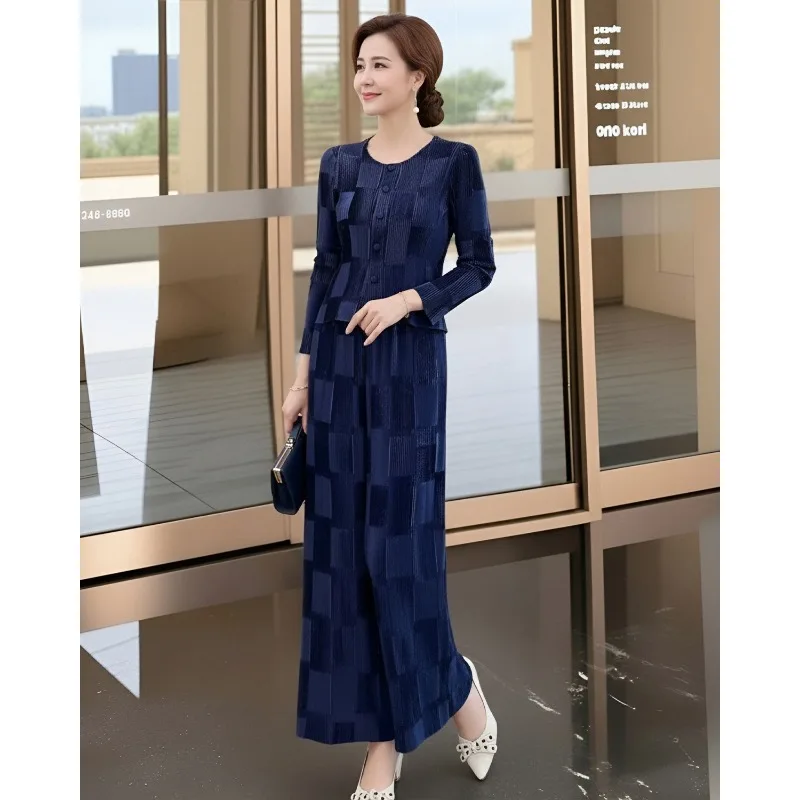 

Miyake Pleated Original 2026 New Summer Wide-Leg Pants Two-Piece Set Elegant Style Knitted Suit Women Summer Fashion Elegant Set
