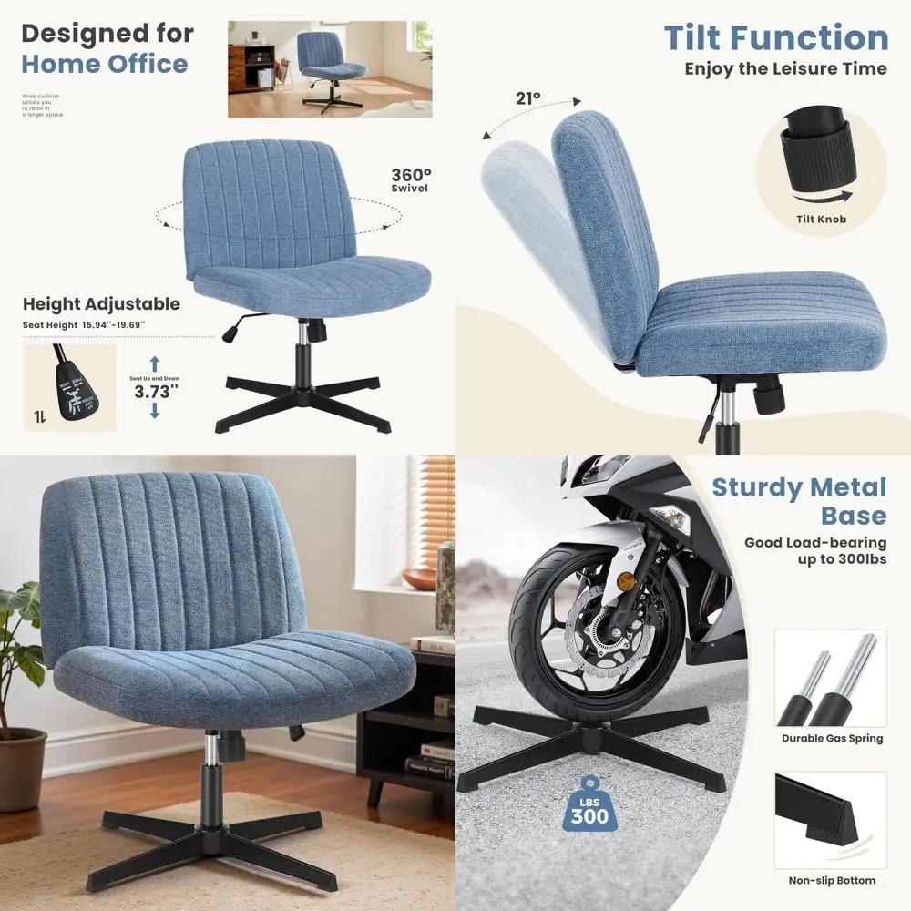 

Регулируемое поворотное тканевое кресло для домашнего офиса и туалетного столика, без подлокотников, синее, удобное