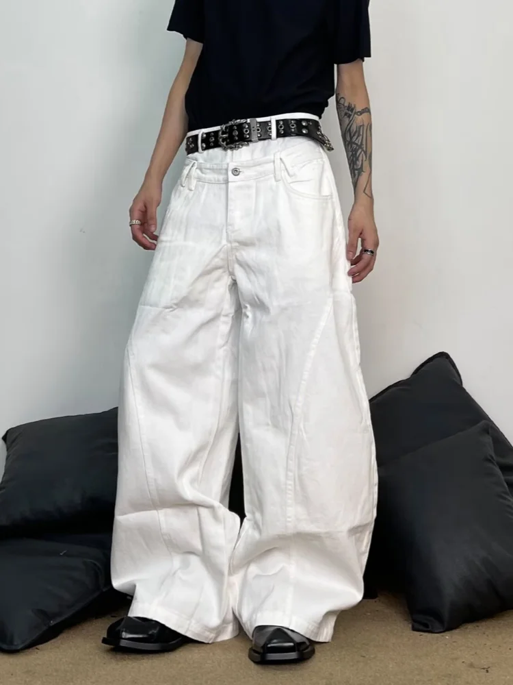 2026 Ropa Y2K Fashion Double Waistband White Baggy Jeans Pants For Men Clothing Straight Cotton Long Trousers Pantalon Hombre view 3