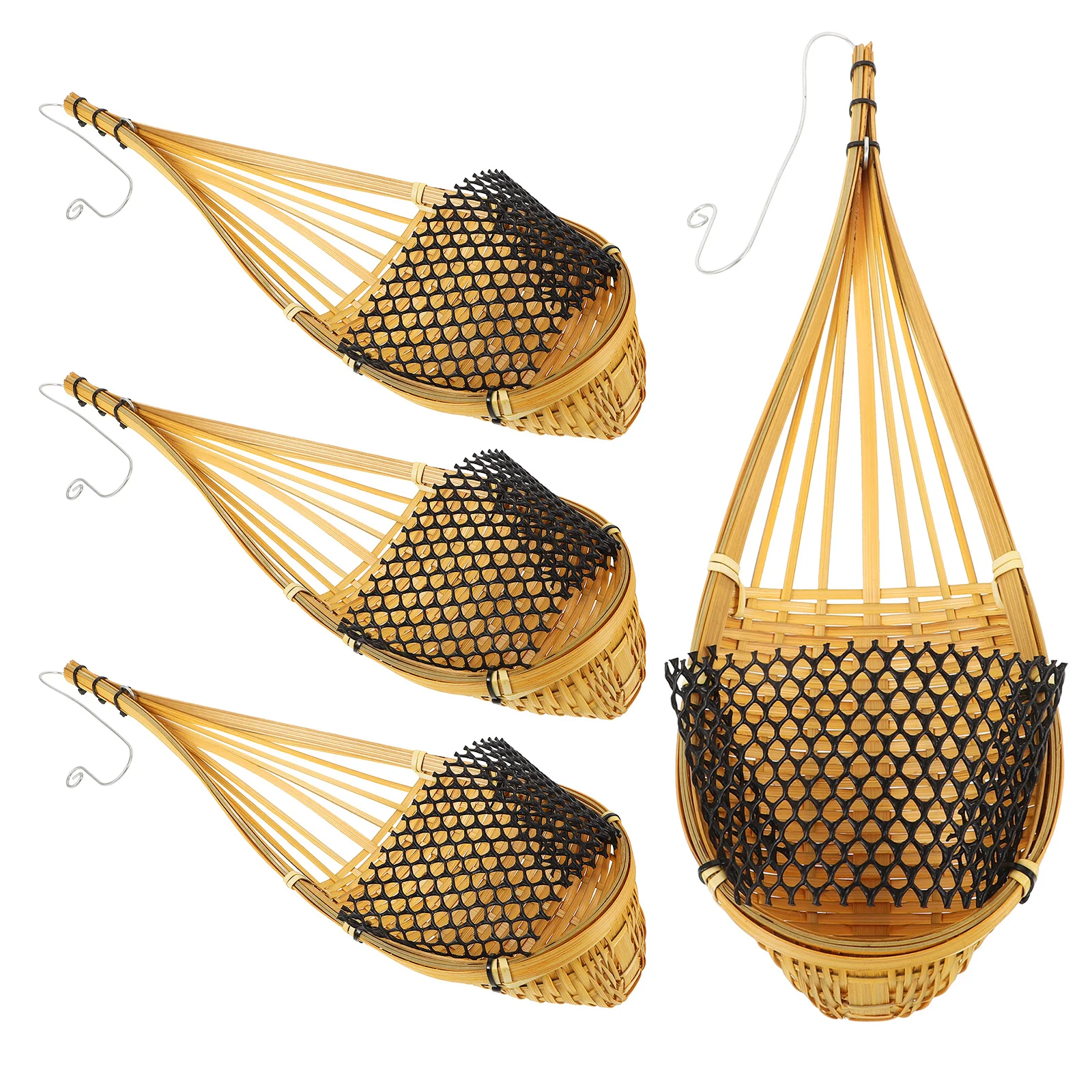 

4Pcs Bamboo Woven Hanging Baskets Wall Decor Exquisite Workmanship Fresh Colors Suitable for Home Hotel Office Use