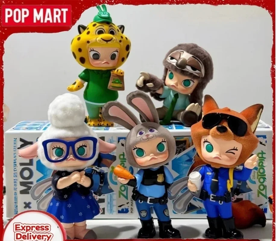 حقيقية Popmart مولي × Zootopia سلسلة التعاون صندوق أعمى العصرية أنيمي الطرفية لعبة مجسمة صندوق غامض جمع هدية