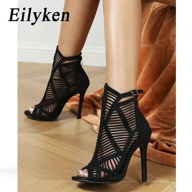 

Eilyken/пикантные дизайнерские женские ботинки с открытым носком; Босоножки; Светильник удобная женская обувь высокого качества на тонком каблуке и молнии для танцев