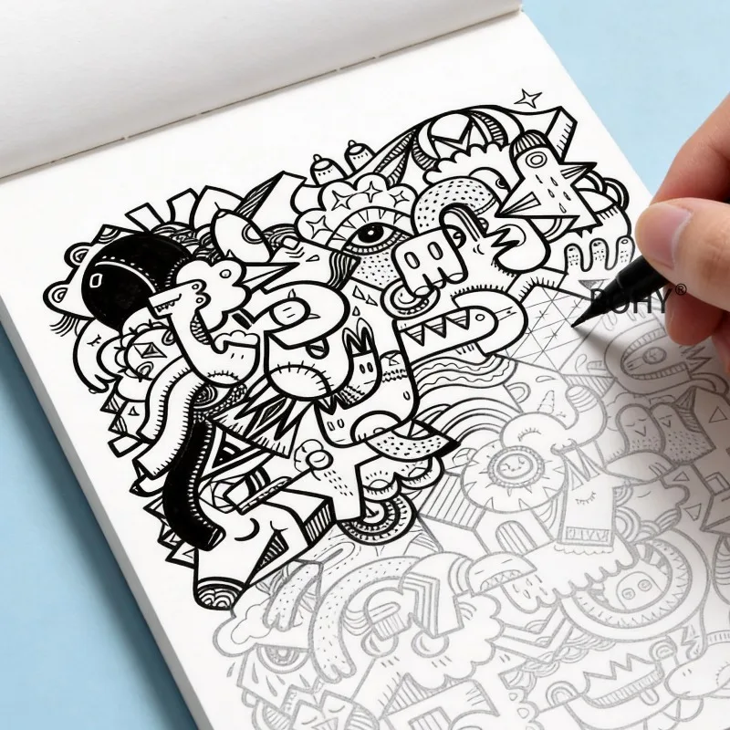 1 Adult Decompression Line Drawing and Coloring, Themes As Castles/cacti/mandala /animal Black and White Line Drawings, 24 Pages