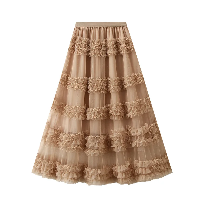 Winter Red Fashion Long Petal Skirt Women's Design Inspired Evening Gown Elegant Lady Unique High Waisted Skirt 1276