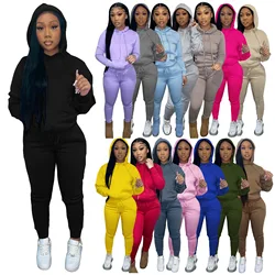 Sweatpants de lã grossa & hoodie parte superior da trilha terno feminino 2 peça conjunto jogging outfits jogger esporte duas peças conjunto sweatsuit