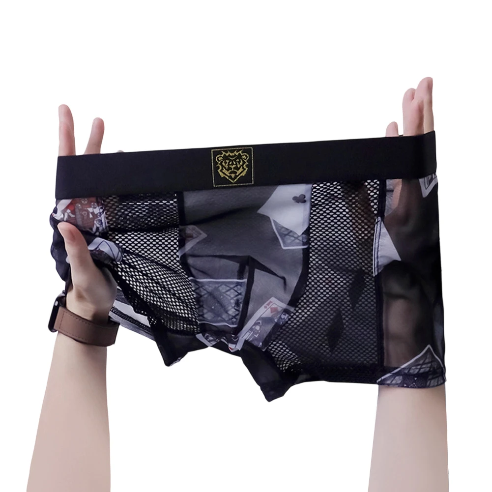 Men Retro Print Mesh Boxers Underwear Breathable Briefs Extreme Men's Panties High Elastic Translucent Trunks Men's Underpants