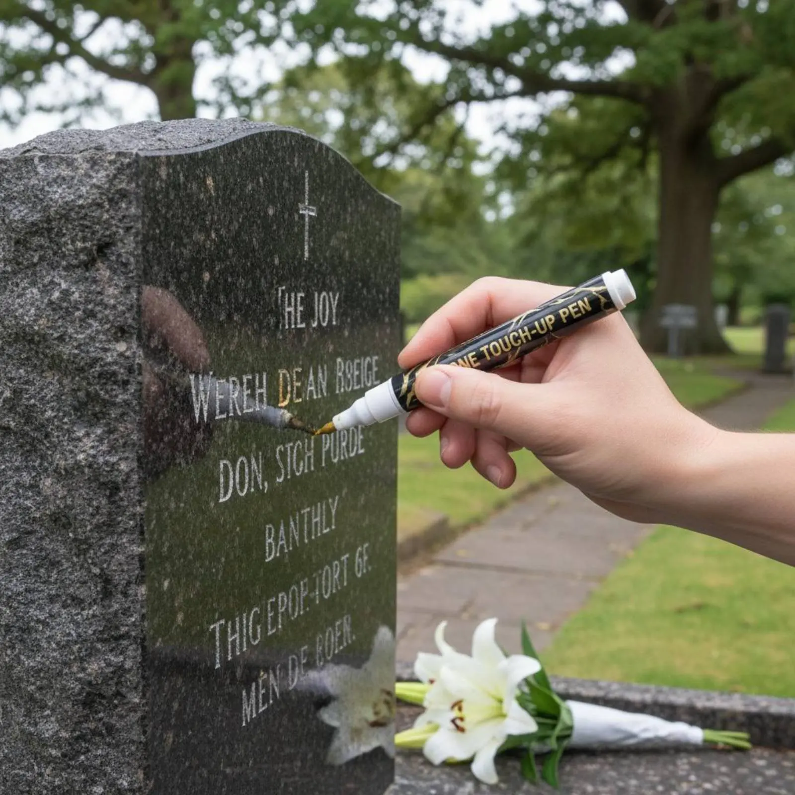 Tombstone Marker Pen Strong Coverage Golden Stone Marker Memorial Inscription Pen Oil-Based Writing Tool Fine Tip view 2
