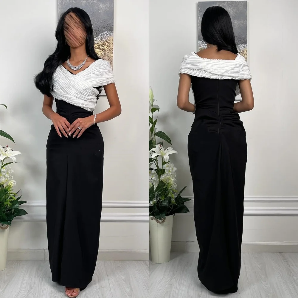 

Customized Matching Exquisite Jersey Pleat Ruched Draped Beading Straight Off-the-shoulder Long Dresses Bespoke Occasion Dresses