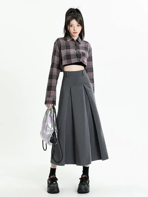 

Spring New High Waist Slim Casual Suit Skirt for Women Cleanfit Sle mid Waist PVC Polyester Fiber Silk Glossy Batwing pe