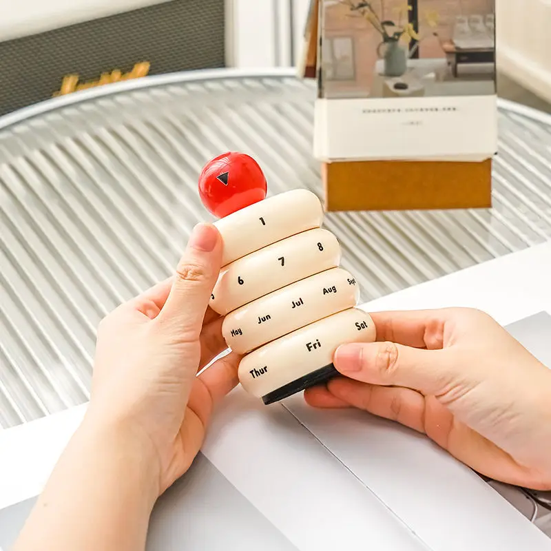 Household Desktop Calendar Ornament Creative Round Manual Rotating Calendar Decoration Simple Resin Decorative Ornament LI489