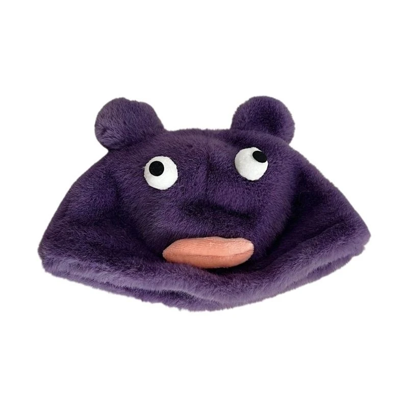 652F Plush Bear Beanie Cap Windproof Winter Hat Female Thick Warm Hat Teens Skull Cap