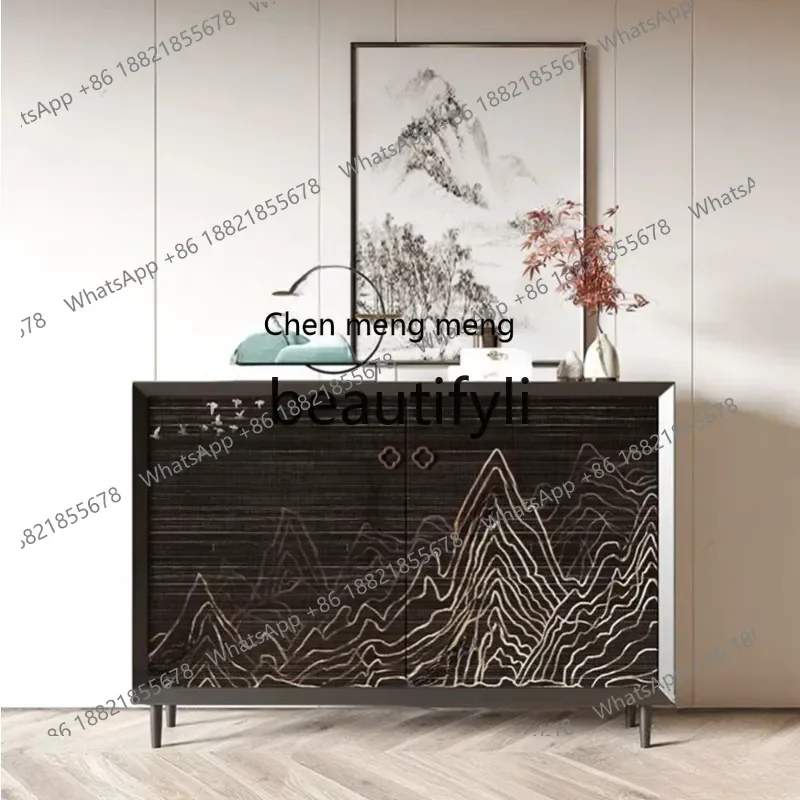 2003Retro style dining side cabinet, living room against the wall storage side cabinet, rock slab entrance solid wood shoe cabin
