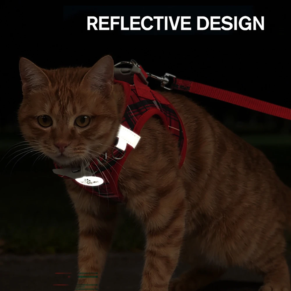 New! Plaid 3-Piece Leash Set For Cats & Dogs - Adjustable, Durable & Comfortable Pet Walking Accessories, Trendy Matching Collar_voghion.com