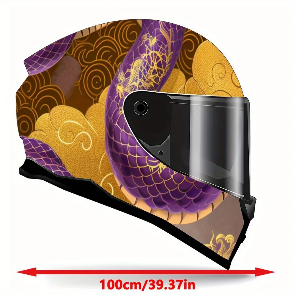 Purple Snake and Auspicious Cloud Dancing PVC Motorcycle Helmet Vinyl Wrap, Self-Adhesive Waterproof Sticker, Anti-Scratch Decor