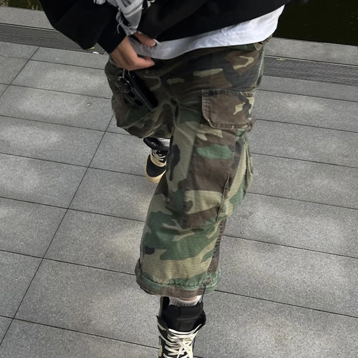 Knie afneembare wijde pijpen patchwork camouflage cargobroek voor mannen en vrouwen rechte contrasterende kleur wijde overall oversized