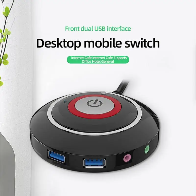 

New Desktop Computer Power Switches Button With Dual USB Audio PC Host External Start Button Paste Type Switch