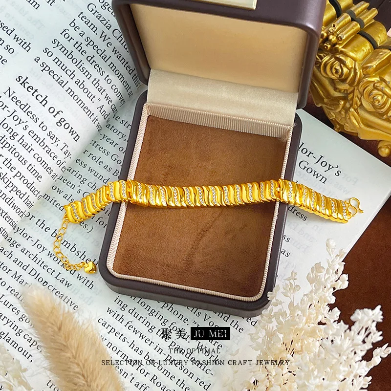 Luxury 24K 9999 Pure Gold real gold Vintage Design Sense Drill Caterpillar Women's Bracelet