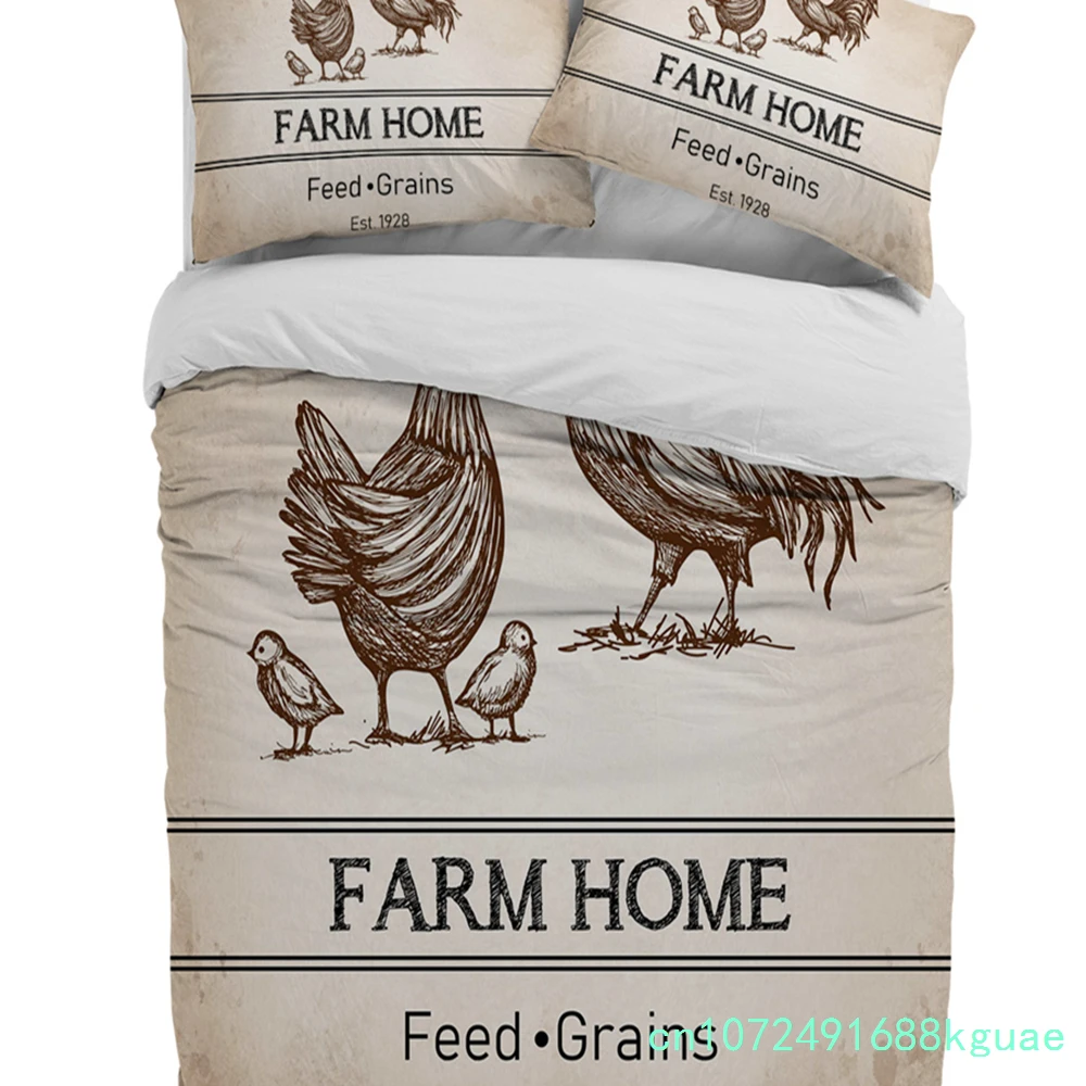 Vintage Farm Animal Chicken Retro Duvet Cover With Pillow Case Custom 3pcs Bedding Set Quilt Cover Double Bed Home Textile 2