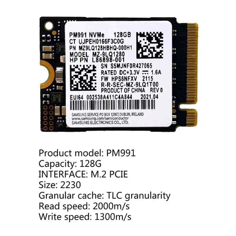 

A13E-PM991 128G 2230 PCIE3.0 NVME SSD High Speed Data Transfer For Laptop Tablets Storage Hard Disk Card
