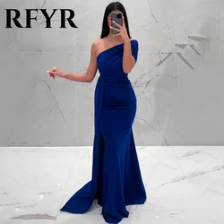 RFYR Simple Blue Mermaid Formal Dresses Stain Pleats Party Dress For Wedding One Shoulder Special Occasion Dress robe soirée