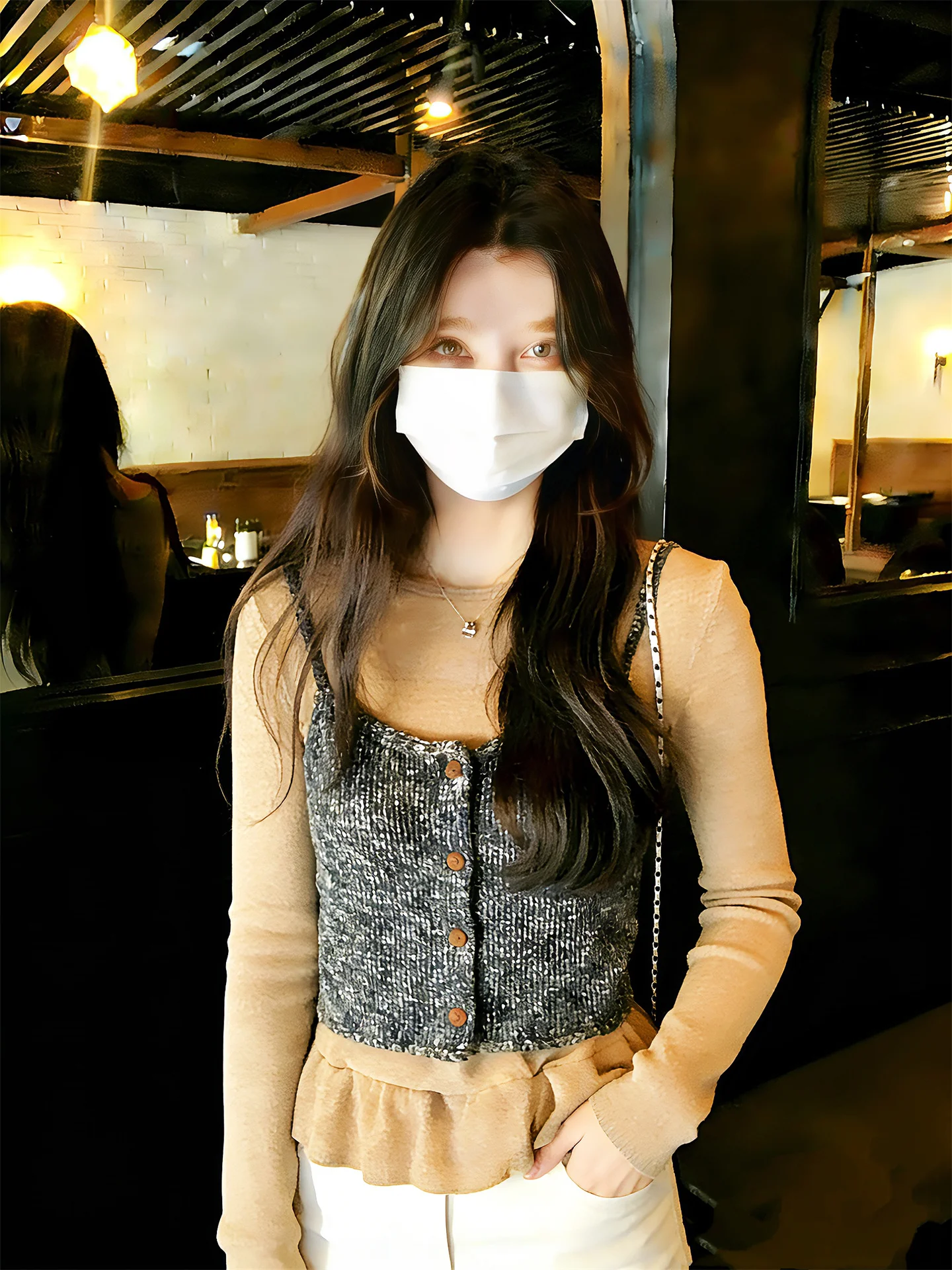 Damska długa bluzka z okrągłym dekoltem, bazowa, codzienna, dopasowana, dzianinowa, zdobiona perłami, do noszenia pod spód, jesień-zima, nowa...